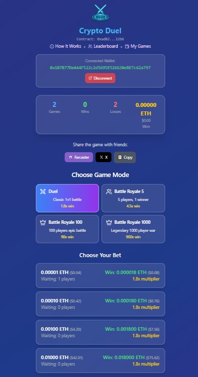 Crypto Duel – Onchain Arena - Farcaster Mini Apps screenshot